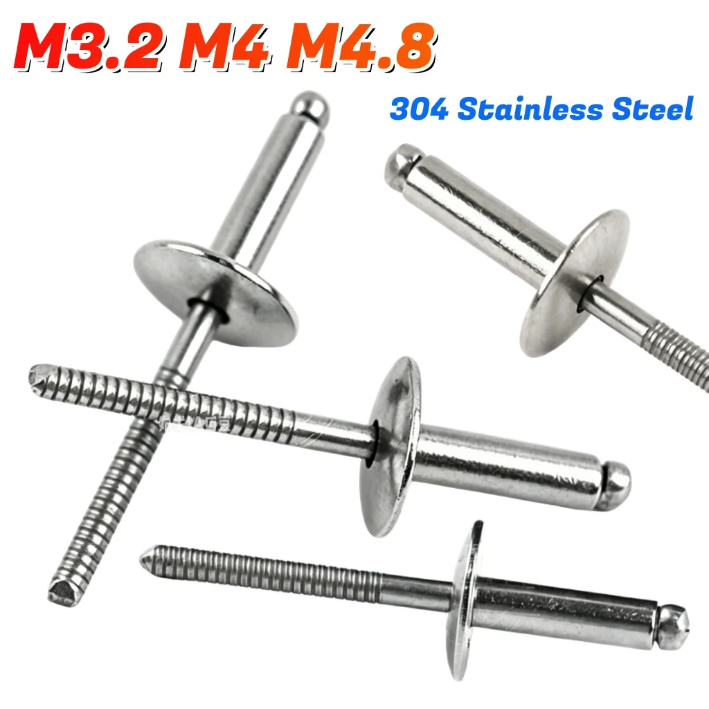 5~20pcs 304 Stainless Steel Large Flat Head Blind Rivets Dome Head Pop Rivet Pull Nail Decoration Nail M3.2 M4 M4.8