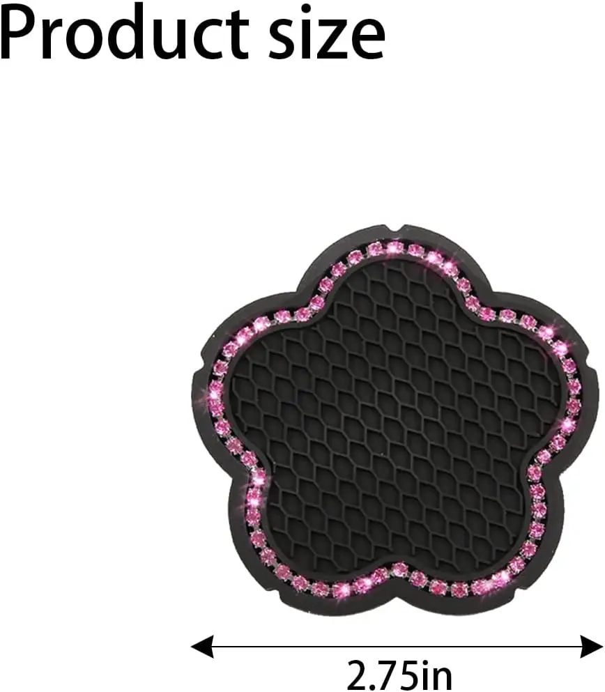 4PCS Bling Car Cup Holder Coaster, 2.75 Inch Crystal Anti-Slip Vehicle Cup Holder Insert Coaster, Rhinestone Cute Plum Blossom P