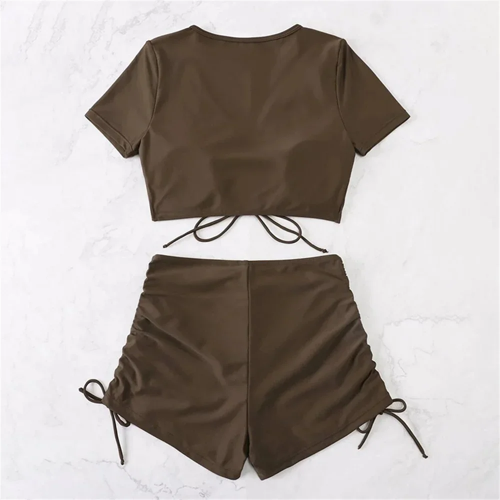 Brownness conjuntos de biquinis com cordão shorts tankini y2k maiô feminino troncos praia outfit biquinis femininos