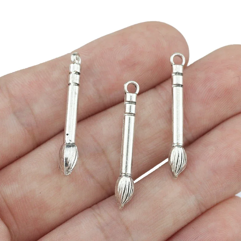 20 Pieces 5*30mm Antique Silver Color Special Ink Brush Charms Necklace Bracelet Pendant Charms For Jewelry Making Findings