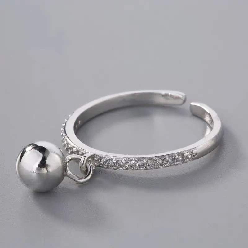 Korean Style Fashionable Simple Round Pendant Ring Exquisite Zirconia Luxurious Gift 925 Sterling Silver Finger Ring for Women