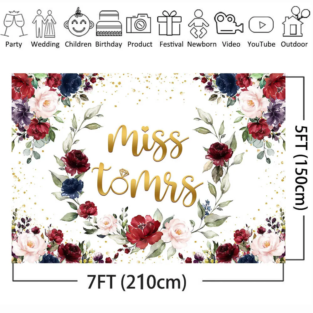 Mocsicka Miss to Mrs صورة خلفية الزفاف الذكرى النساء عيد ميلاد التصوير خلفية بورجوندي زهرة ديكور استوديو الصور