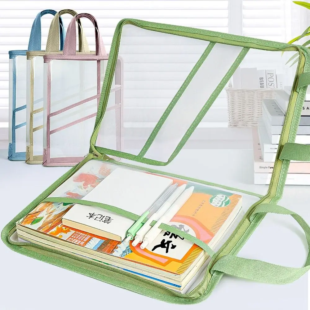 Transparent Document Bag Stationery Storage Folder File Mesh Zipper Pouch Zip File Folders School Office Supplies Stationary