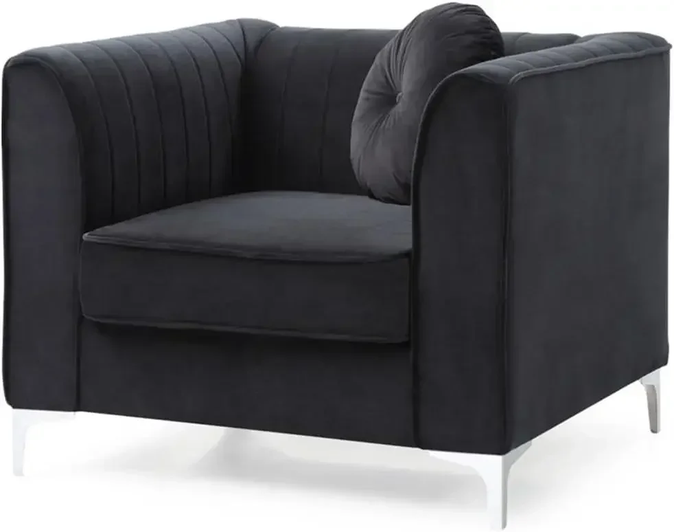 

Delray Velvet Chair in Black , 34"D x 39"W x 32"H
