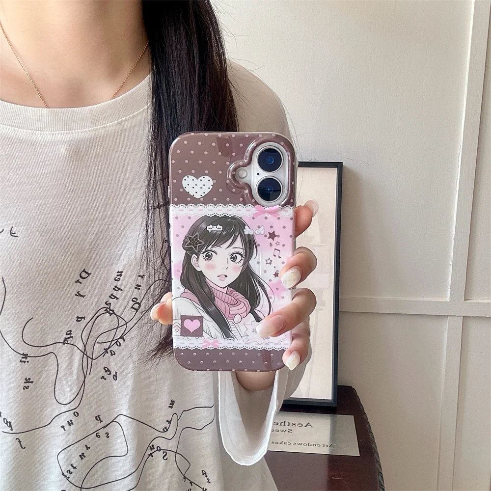 Korea Ins Fashion Anime Girl Phone Case For iPhone 18 Pro 15 16 17 Pro Max Cover Shockproof Soft Cute Cases 18pro with Chain