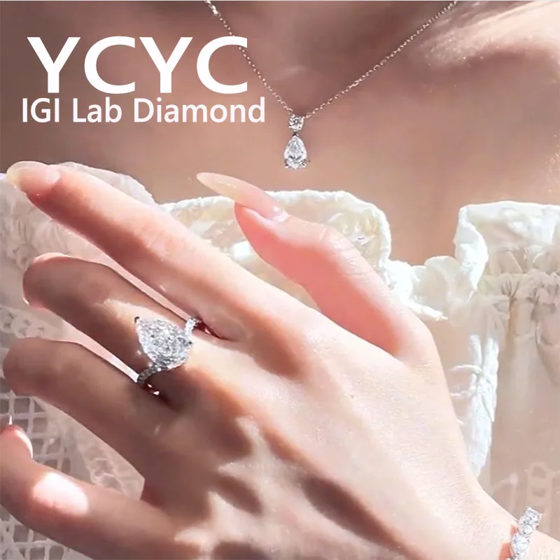 Popular Solid 14K Gold Pear IGI Lab Grown Diamond Ring Engagement Ring 3 4 5Ct DE VS1 Wedding & Engagement Ring Gift Party