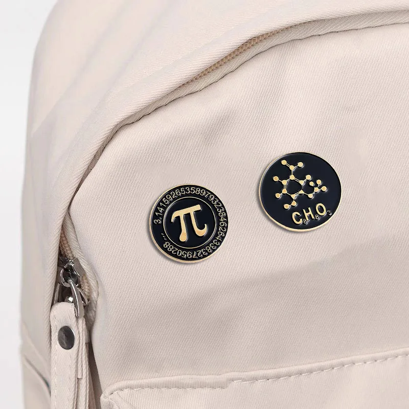 Creative Science Chemistry Math Pi Element Metal Pin Badge DIY for Clothes Shoes Scarf Tshirt Jeans Bookbag Accessory