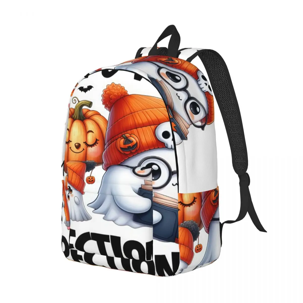 Soft Aesthetic Student Backpack Lovely Casual Backpack Center Ghosts Pumpkin Books Typography Cute Kawaii Halloween W Sweet Gift