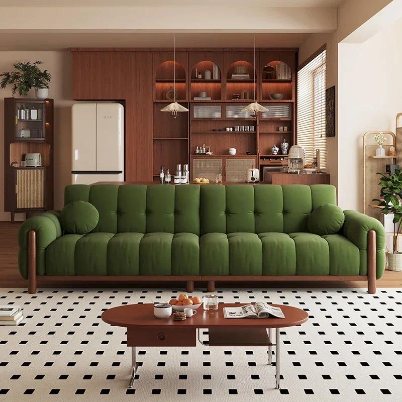 

Retro style piano keys living room straight row sofa retro green tall medieval flannel sofa