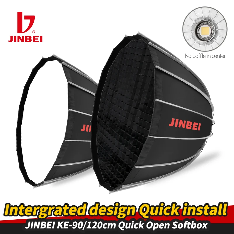 JINBEI KE90/120cm Softbox Foldable Quick Open Parabolic Deep Photography Softbox+Honeycomb Grid Bowens Mount for Flash led Light