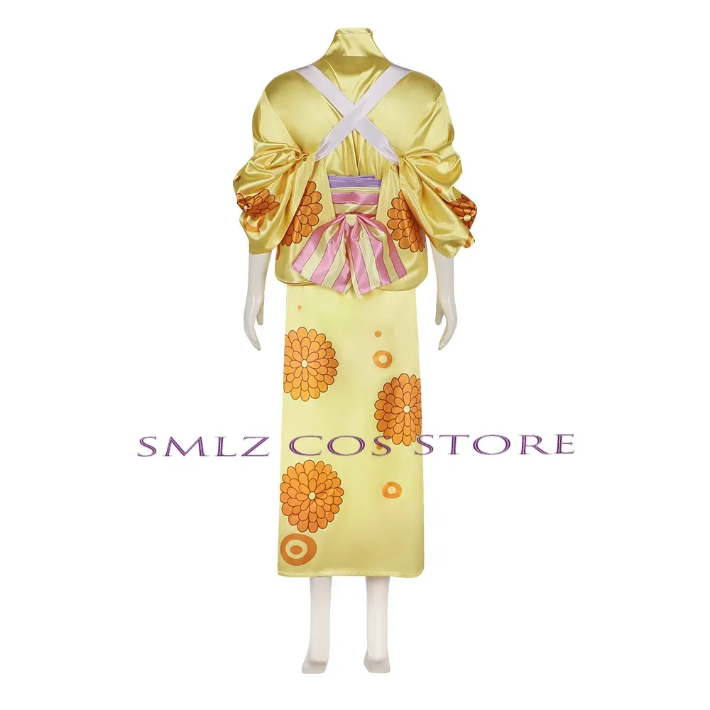 Kikunojo Cosplay Anime Wano Country Arc Kikunojo Yellow Kimono Costume Uniform Party Women Sexy Dress Carnival Outfits