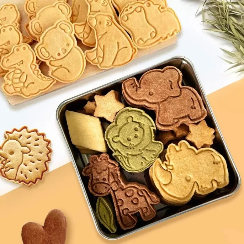 Animal Series Cookie Cutters Stamp Mold Crocodile Rabbit Elephant Lion Cow Koala Fox Shape Biscuit Mold Baking Decor