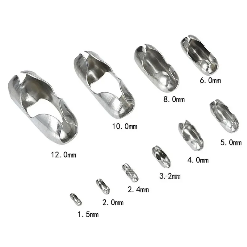 1Packs Stainless steel Ball Chain Connectors Clasps 1.5 2 2.4 3.2 4 5 6 8 10 12 mm for DIY Necklace Beads Chains Jewelry Making