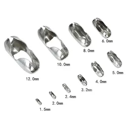 1Packs Stainless steel Ball Chain Connectors Clasps 1.5 2 2.4 3.2 4 5 6 8 10 12 mm for DIY Necklace Beads Chains Jewelry Making