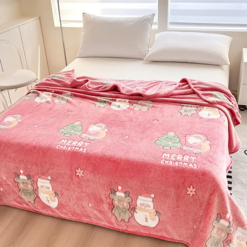Christmas Thickened Flannel Blanket Xmas Tree Santa Claus Reindeer Pattern Fluffy Soft Throw Blanket Keep Warm Merry Christmas