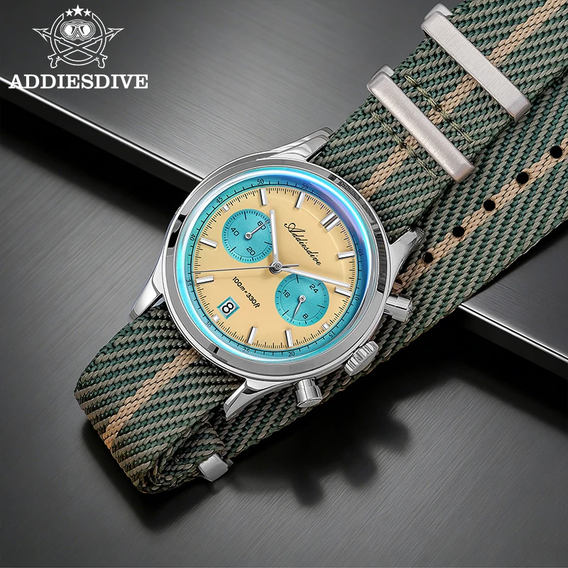 ADDIESDIVE 38mm Chronograph Quartz Wristwatch AR Coating BGW9 Luminous 100m Waterproof Men's Watches Luxury AD2542 reloj hombre