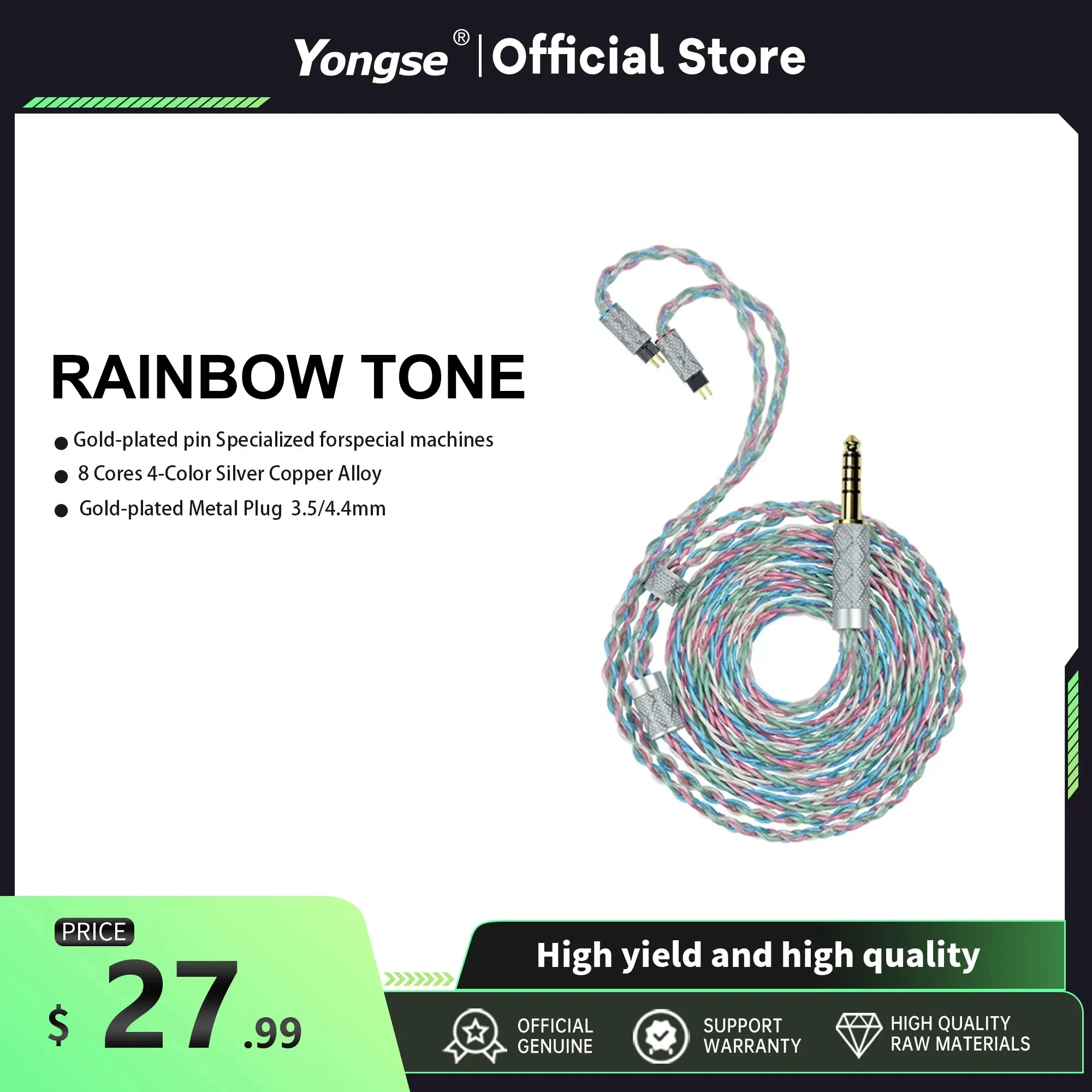 

YONGSE Rainbow Tone 8Cores 4-Color Silver Copper Alloy Upgrade Earphone Cable High Quality Hardware for 7HZ TANGZU SIMGOT N5005