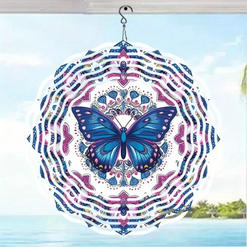 Blauer Schmetterling Mandala 3D Metall-Windspinner |   Lila kinetische Gartenkunst |   Outdoor Garten Terrasse Hängende Dekoration