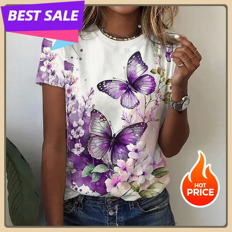 

Женские футболки с бабочками, летние уличные женские пуловеры с короткими рукавами и 3D принтом, футболка Y2K, женская одежда больших размеров, повседневные топы