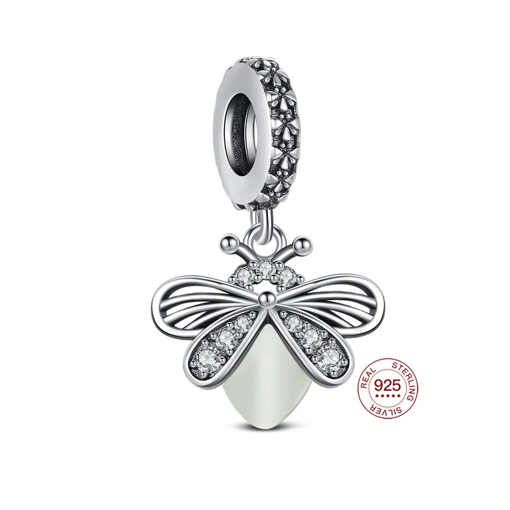 New Charm Original Glow-in-the-dark Firefly Pendant S925 Sterling Silver Bead Fit Bracelets Diy For Women Fine Jewelry Love Gift