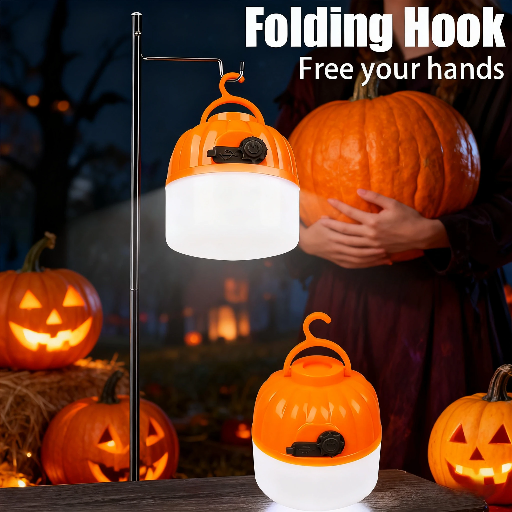 Mini Halloween LED Pumpkin Lantern USB Rechargeable Portable Lantern 4 Modes Camping Tent Light Home Festival Decoration Light