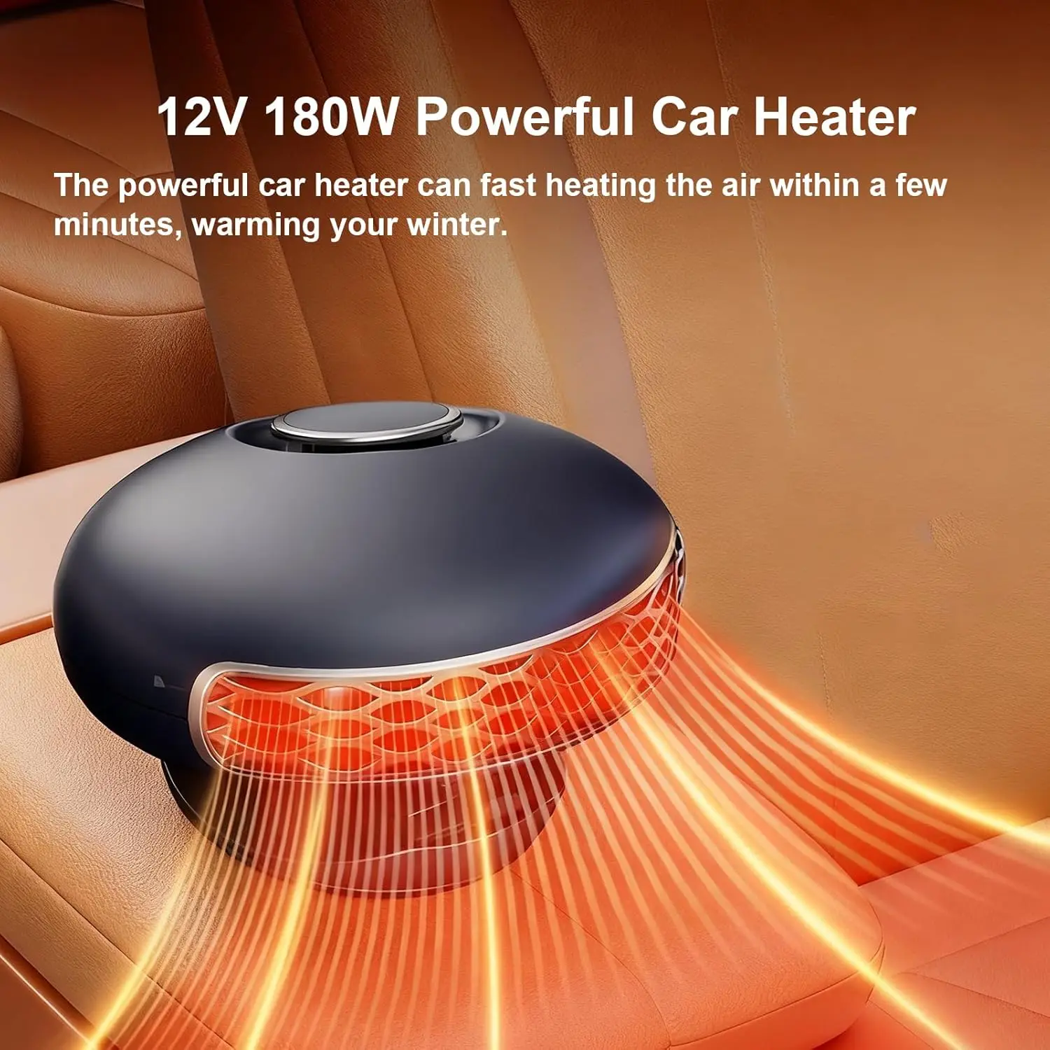 سخان سيارة 12 فولت 180 وات 2IN1 مع حامل شفط، مزيل الضباب السريع للزجاج الأمامي