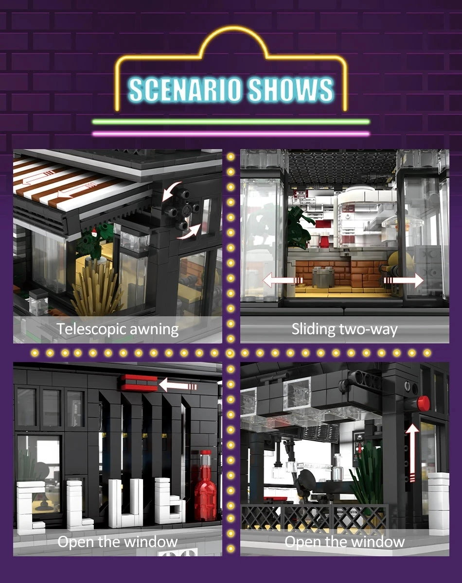 Modern 86008 Panoramic Lighting Version Club Bar Street View 3622Pcs Building Assembly Building Blocks Model Toys For Children