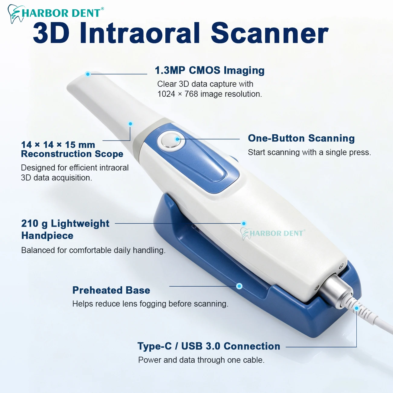 3D Intraoral Scanner High Precision Digital Oral Care Scanner with Replaceable Probe for Orthodontic