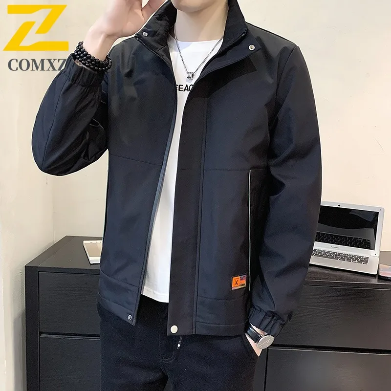 

COMXZ 2025, осенняя куртка с воротником-стойкой, мужская молодежная модная рабочая одежда, пальто