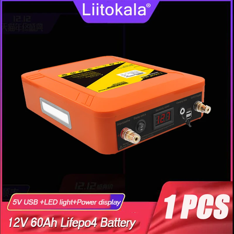 1-3PCS LiitoKala 12V 60AhLifepo4 Battery Pack lifepo LFP with BMS LED 5v USB for Motor Boat solar light Golf Car UPS 12.8V