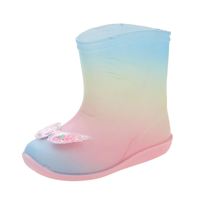 Bottes De Pluie Cute Rubber Boots for Children Warm Girl Rain Boots Bow Infant Boot Colored Water Boats Kid Shoe Bota Infantil