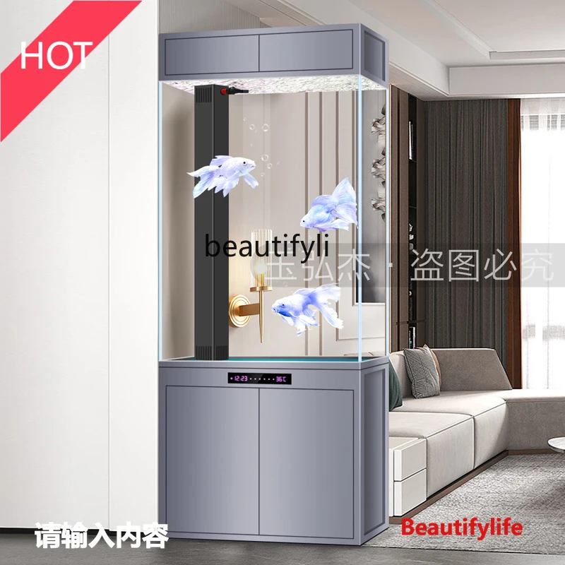 

6239 Fish tank, living room, porch cabinet, light luxury hotel company, partition bottom filter, aquarium free of water change