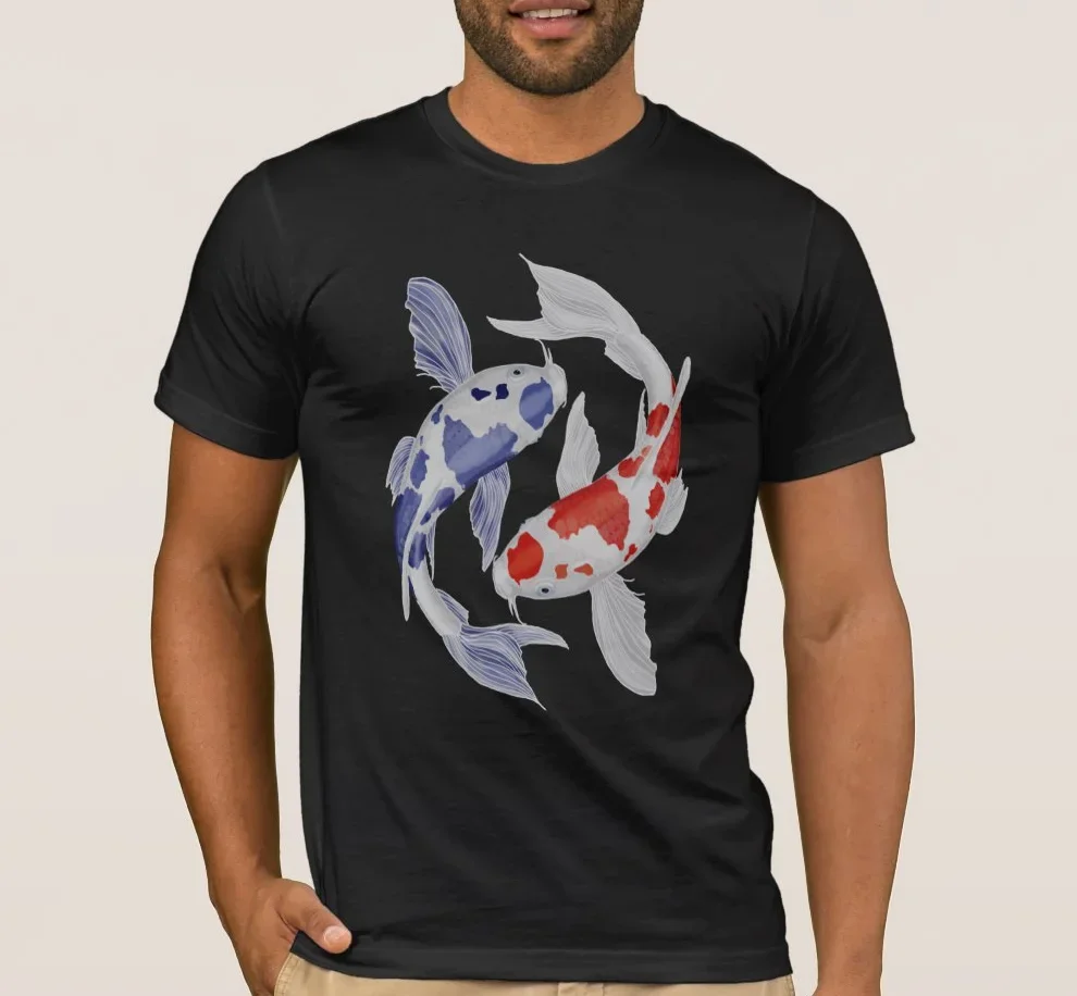 

Cool Oriental Koi Fish Yin Yang Styling Design Premium T-Shirt. Cotton Short Sleeve O-Neck Mens T Shirt New S-3XL
