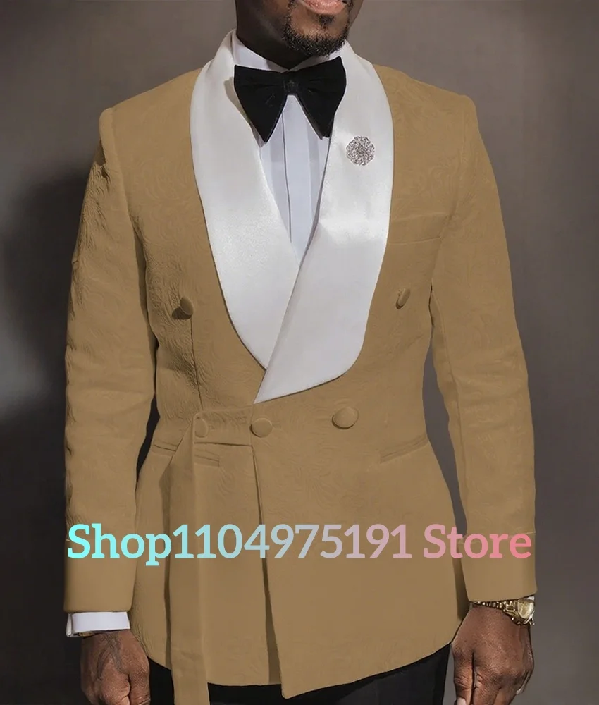 مزاجه قطعتين للرجال (سترة + بنطلون) عشاء الأعمال المضيف الجاكار معطف البدلة مع لون متباين مزدوجة الصدر #2