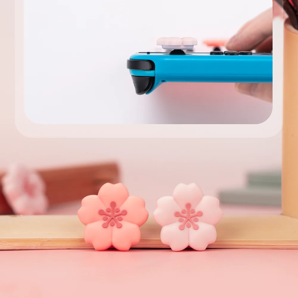 4pcs Sakura Joy Con Thumb Grips Joystick Caps Pink Soft Silicone Covers Button For Nintendo Switch Oled Lite Controller