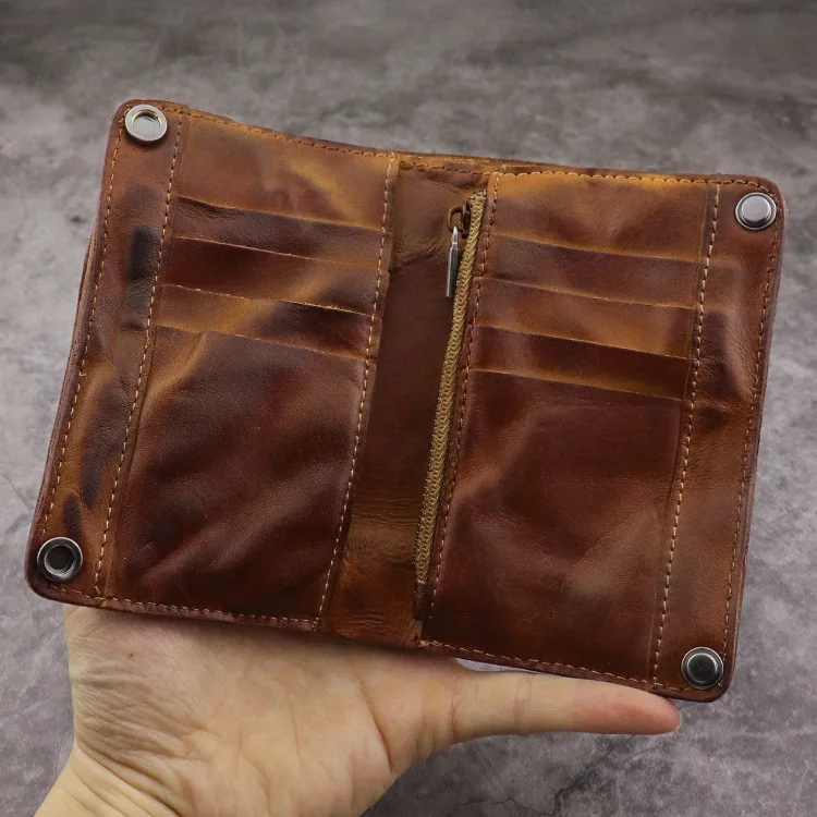 Handmade Wrinkle Wallet,Cow Leather Mens Wallets,Retro Leather Money Clips,Crazy Horse Card Holder