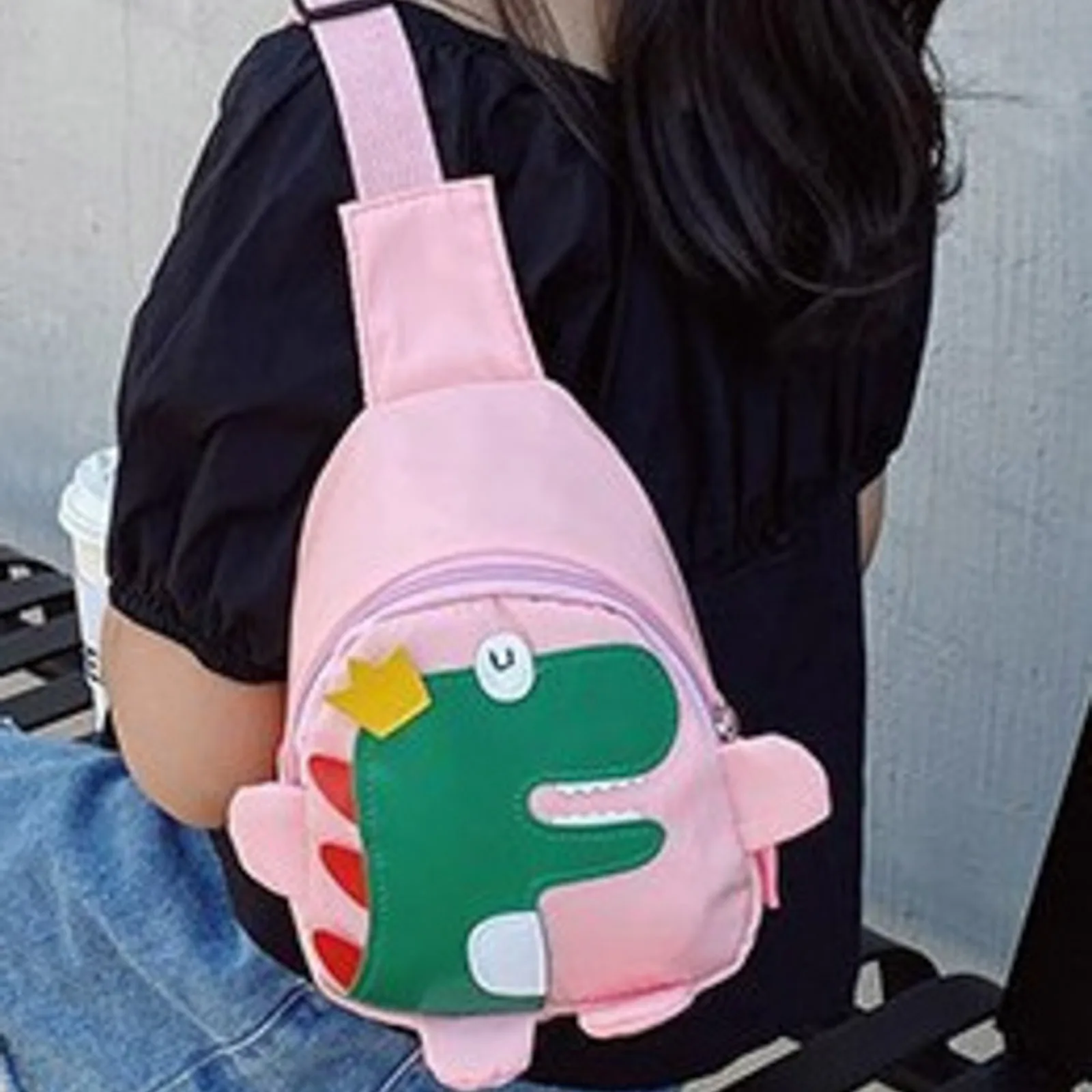 

Kids Bags Girls' Pink Dinosaur Chest Bag Fashionable Small Shoulder Purse For Outdoor Fun Cute Small Travel Bags For Kids