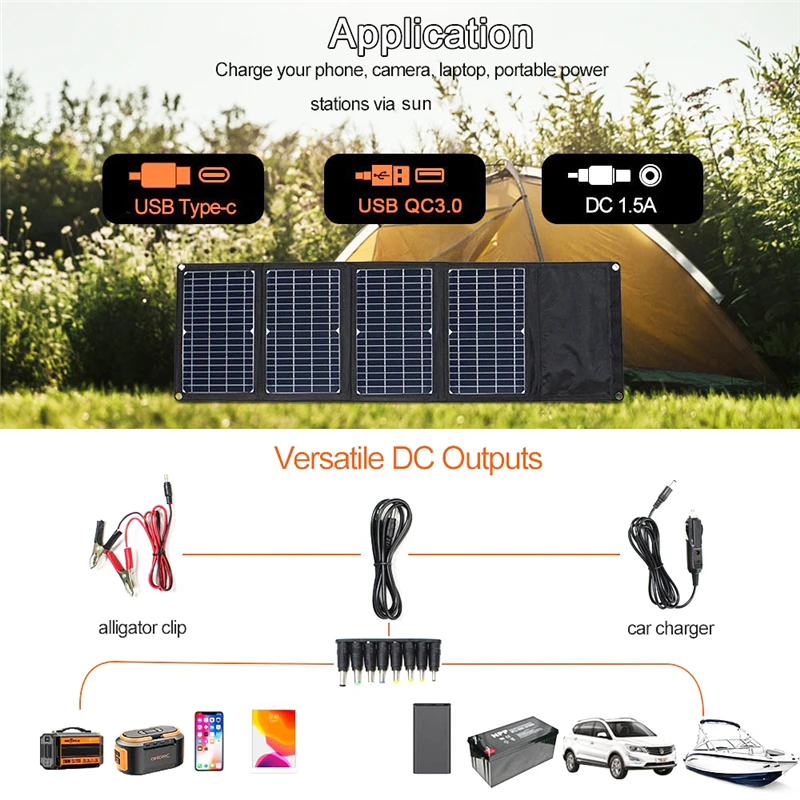 Imagem -06 - Painel Solar Dobrável Usb Impermeável Portátil Monocrystalline Carregador Solar ao ar Livre para 18v Bateria Móvel Banco de Energia 18v 28w