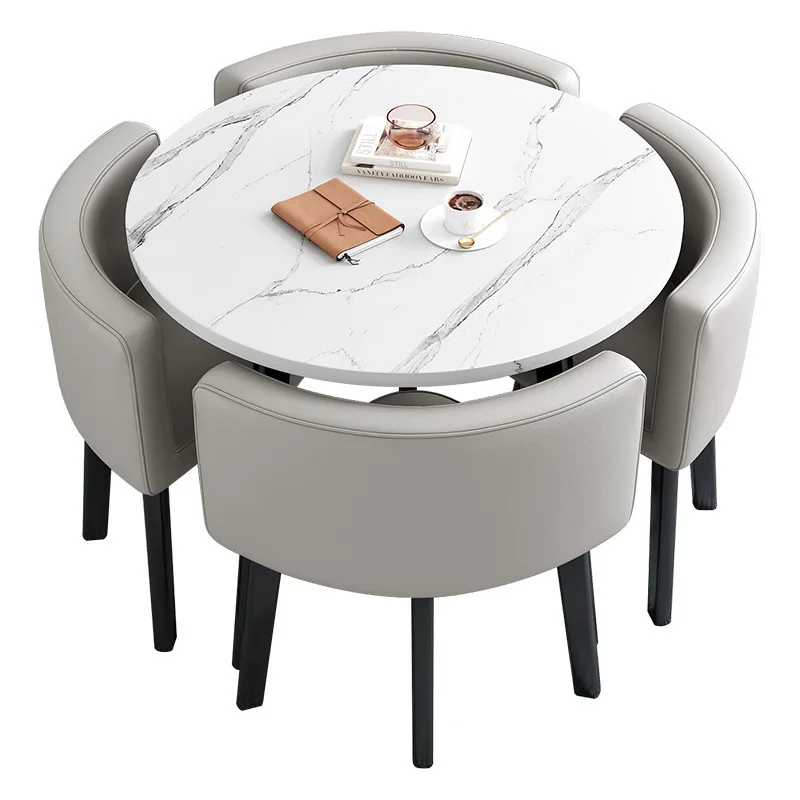 مكتب استقبال واجهة المتجر وكرسي الاستقبال وطاولة مستديرة صغيرة