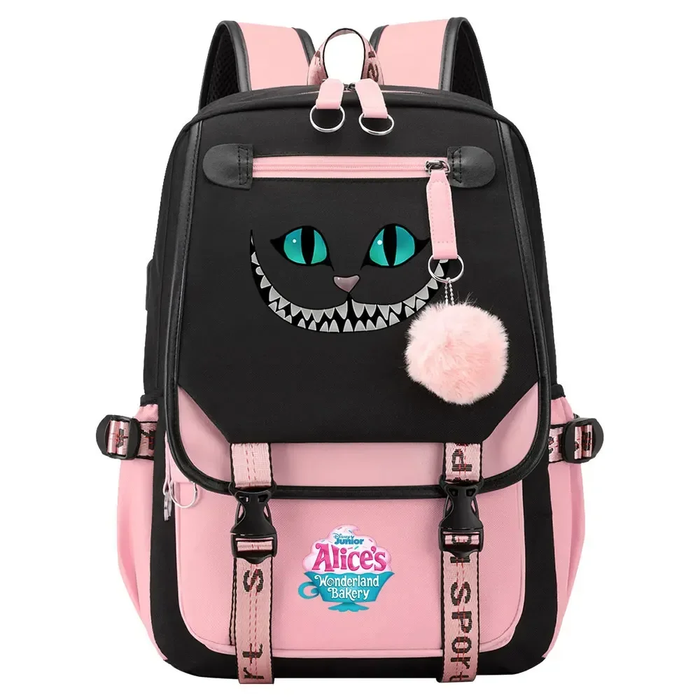 Alice In Wonderland Boys Girls Kids School Book Bags Women USB Bagpack Teenagers Canvas Laptop Travel Backpack