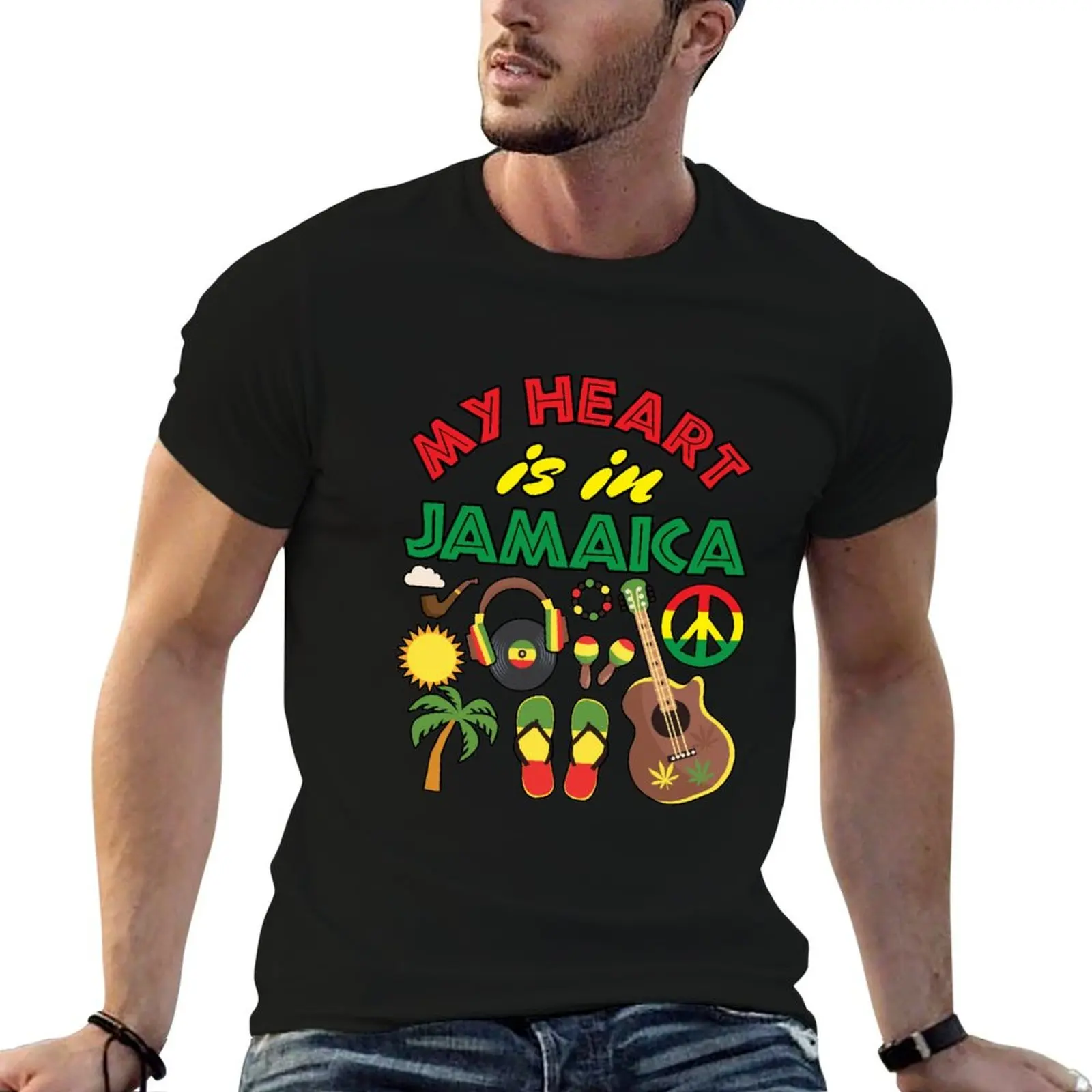 

My Heart Is In Jamaica Reggae Theme T-Shirt tees shirts graphic anime tops T-shirts for men cotton