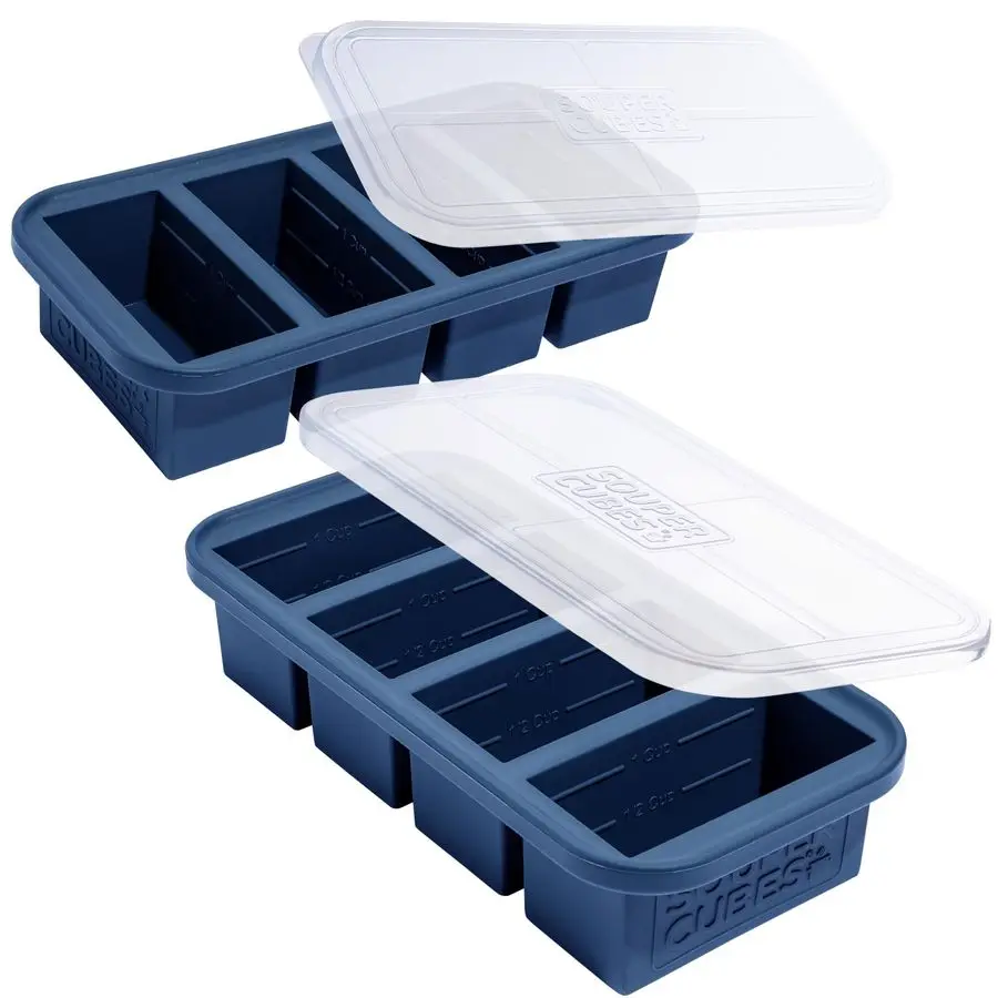 

Силиконовые формы для заморозки на 1 порцию с крышками, лоток для заморозки суповых кубиков с крышкой, идеально подходит для замораживания бульона, риса, индивидуальных порций, M