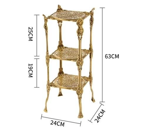 Nordic home living room brass floor shelf multi-layer hollowed-out shape light luxury side table