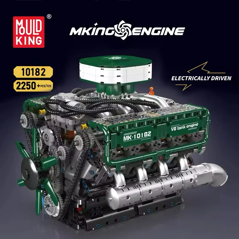 Mold King 10182 การวิเคราะห์รถของเล่นมอเตอร์ V8 ถังเครื่องยนต์ Building Block Assembly ถังเครื่องยนต์อิฐเด็กคริสต์มาสของขวัญ