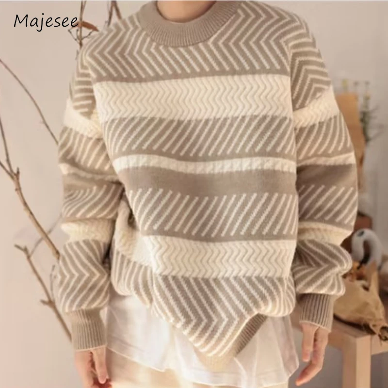 Pullovers Men Casual Knitted Streetwear Autumn Winter All-match Male Striped Korean Style Loose Warm Daily Teenagers O-neck Soft