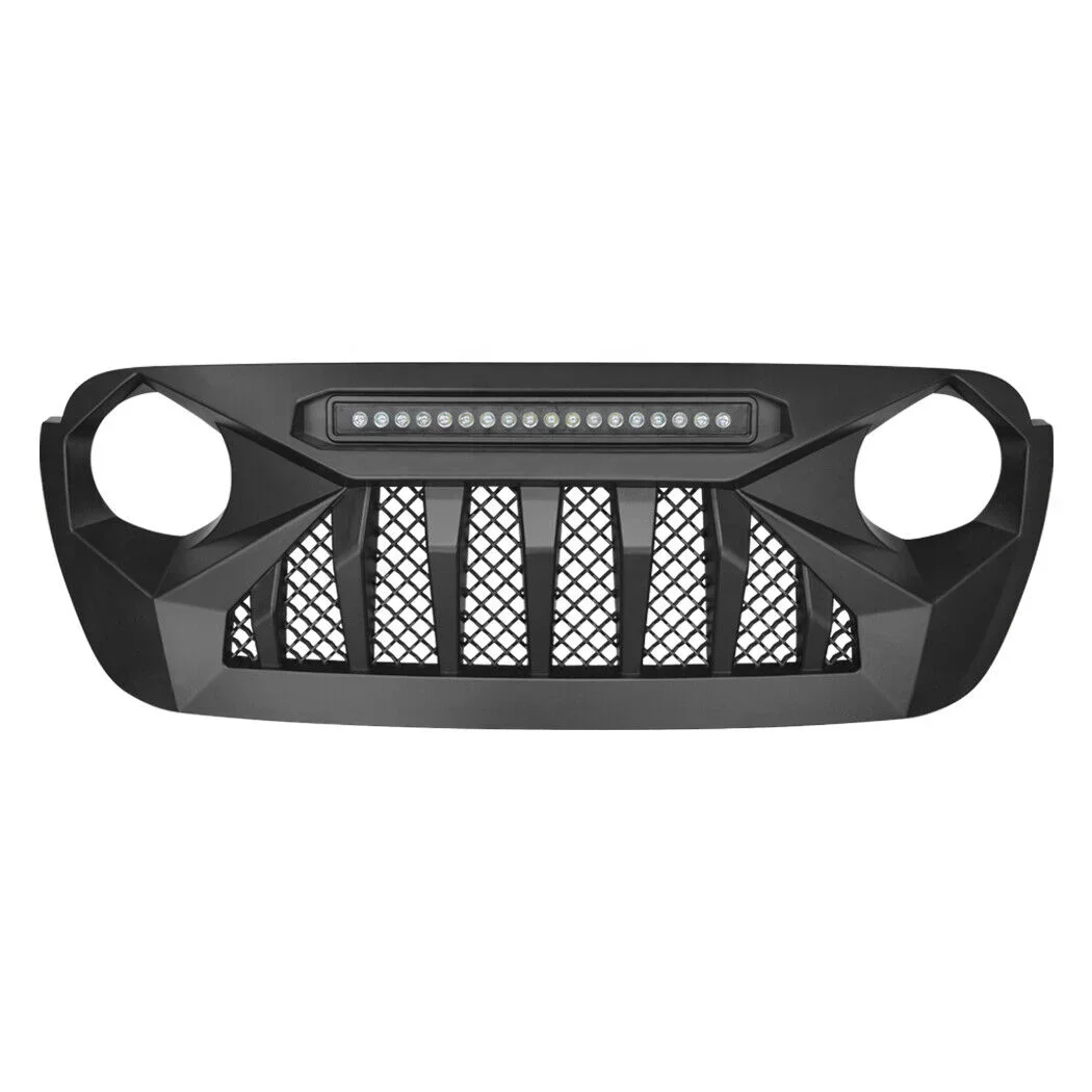 

Matte Black Front Bumper Grill w/LED Lamps Grille For 18-21 Jeep Wrangler JL JT