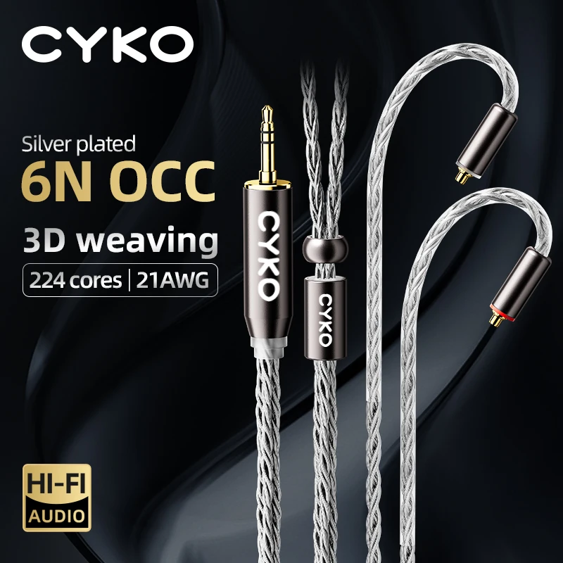 CYKO HiFi Audio earphone Wire 16 Core Silver Plated OCC iem Cable MMCX 2Pin 4.4mm 3.5mm aux jack for Carat Tangzu Fudu HOLA Zero