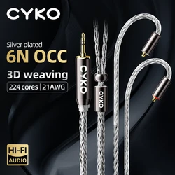 CYKO Cable de auriculares de Audio HiFi 16 núcleos Chapado en plata OCC iem Cable MMCX 2 pines 4,4mm 3,5mm conector auxiliar para Carat Tangzu Fudu HOLA Zero