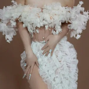 Zwei -Stück -Paillettenkleid mit Spitzenrock für Frauen, sexy weiße Kostüme, Bühnengeburtstag, DRQUEEN Hochzeit 6 Hauptverkäufe Drag Queen Clothing - №2