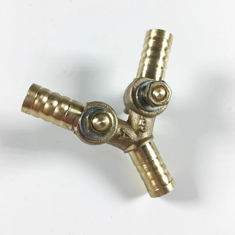 1pc Y Type Brass Barbed Tube Pipe 10mm Hose Barb  Fitting Coupler Connector Adapter With Valve For Fuel Gas Water